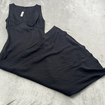 NEW Madewell 2 Black Marina Slip Midi Textured Dress