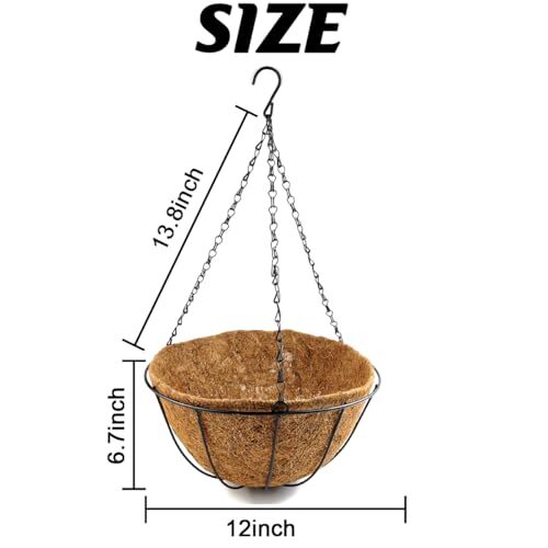 4 Pack 12 inch Hanging Planter Basket Outdoor Large Hanging Flower Pots