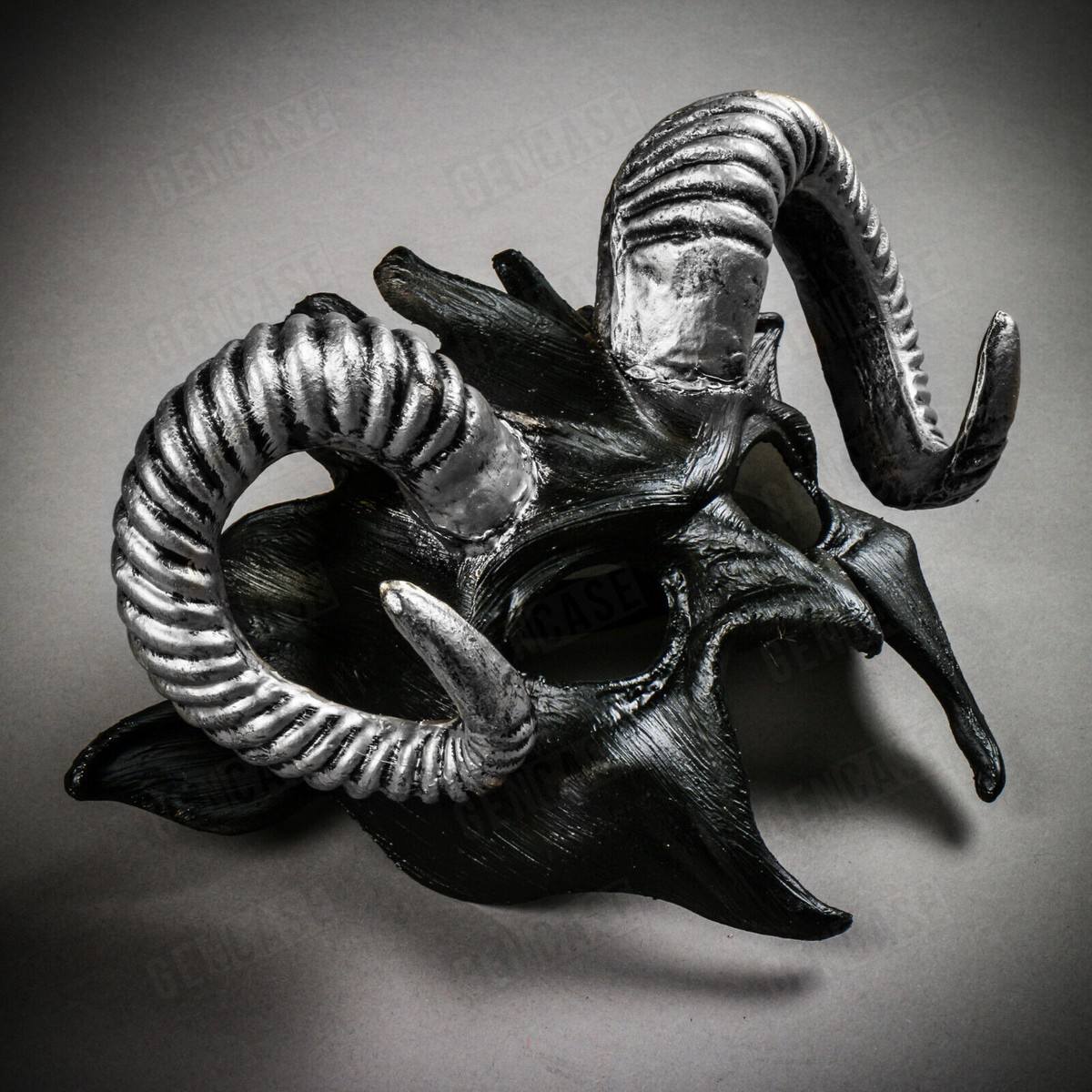 Halloween Party Demon Devil Satan Silve Twisted Horns Masquerade