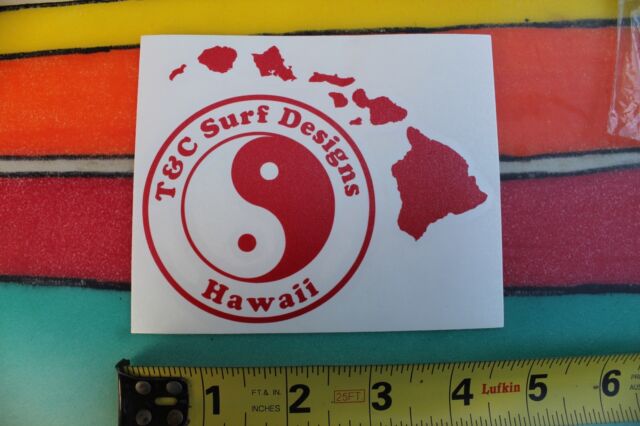 T&C Town & Country Surf Designs Hawaii Islands Aloha HI Red Surfing Window DECAL