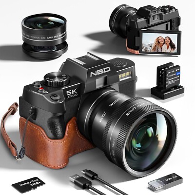 Digital Camera 5K 48MP 16X W/Wifi 52mm Wide Angle Lens Leather Case For Vlogging