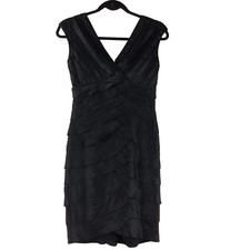 Adrianna Papell Dress Womens 2 Petite Black Sleeveless Bodycon Ruffle Cocktail