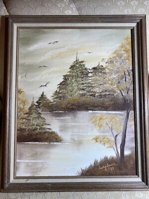 Cathy Brown 1991 ''River Landscape Scene'' Oil On Canvas Painting - Signed/Framed