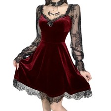 Women Lolita Mini Dress Evening Party Spring Summer Clothes Floral Long Sleeve