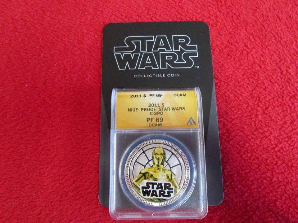 Placa de plata Niue 2011 $1 Star Wars C-3P0 ANACS PF69 Disney Lucas NGC CON CERTIFICADO DE AUTENTICIDAD c3p0 Foto 2 de 4