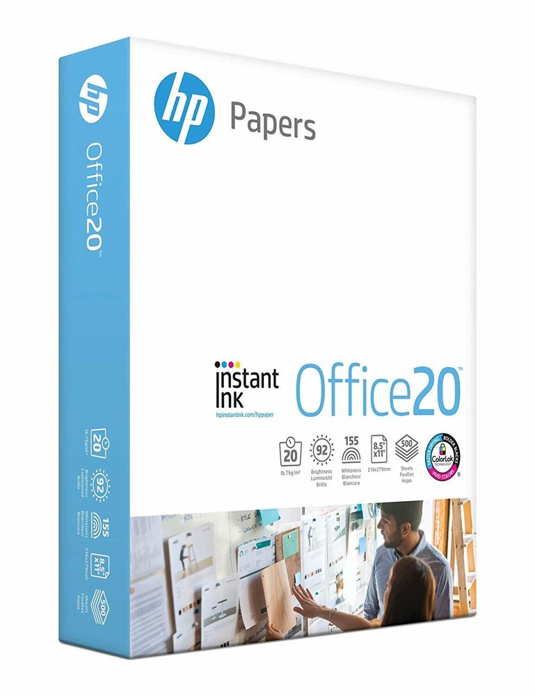 HP Office20 Printer Paper 500 Sheets 8.5x11 Letter White Ream