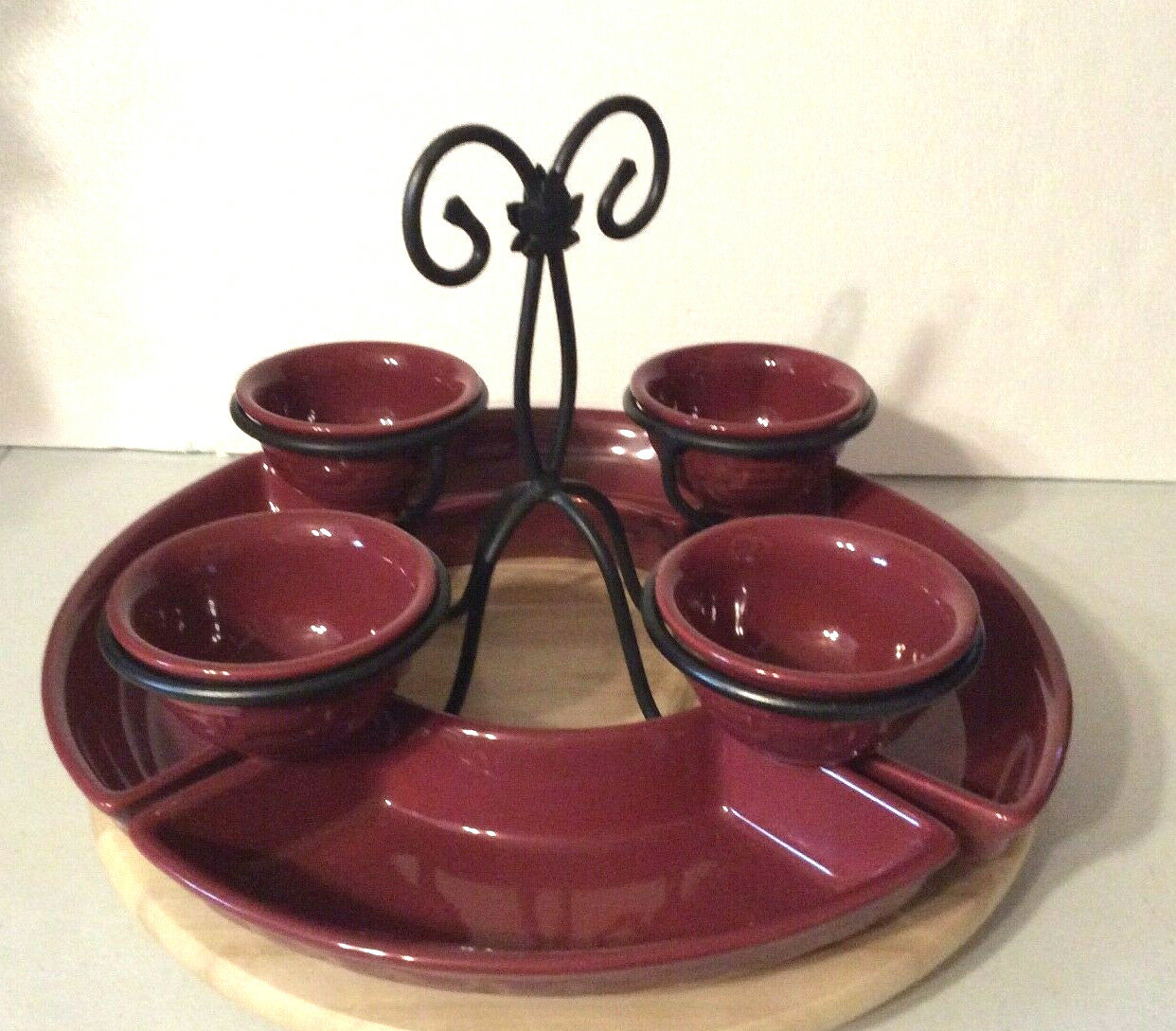 Longaberger Paprika Crescent Dish Wrought Iron Dessert Bowl Lazy Susan