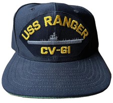 USS RANGER CV-61 BASEBALL CAP HAT, NAVY BLUE, USA MADE VINTAGE NEW OLD STOCK NOS