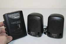 Bundle Vintage Aiwa HST20W Walkman Portable AM FM Cassette Sony Speakers SRSP3