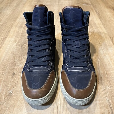 Gucci High Top Sneakers GG Blue Canvas Monogram CLEAN Logo  display picture 3