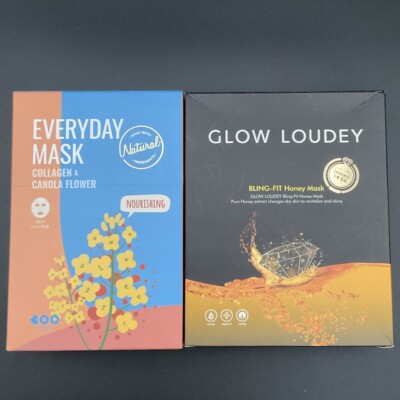 2 Packs Korean Face Masks-20 TOTAL-Glow Loudly-Dear Boo Collagen & Canola Flower