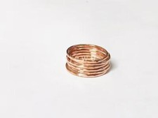 Minimalist Set of 6 Solid Copper Ring, Textured Hammered Ring Woman Ring Band H1