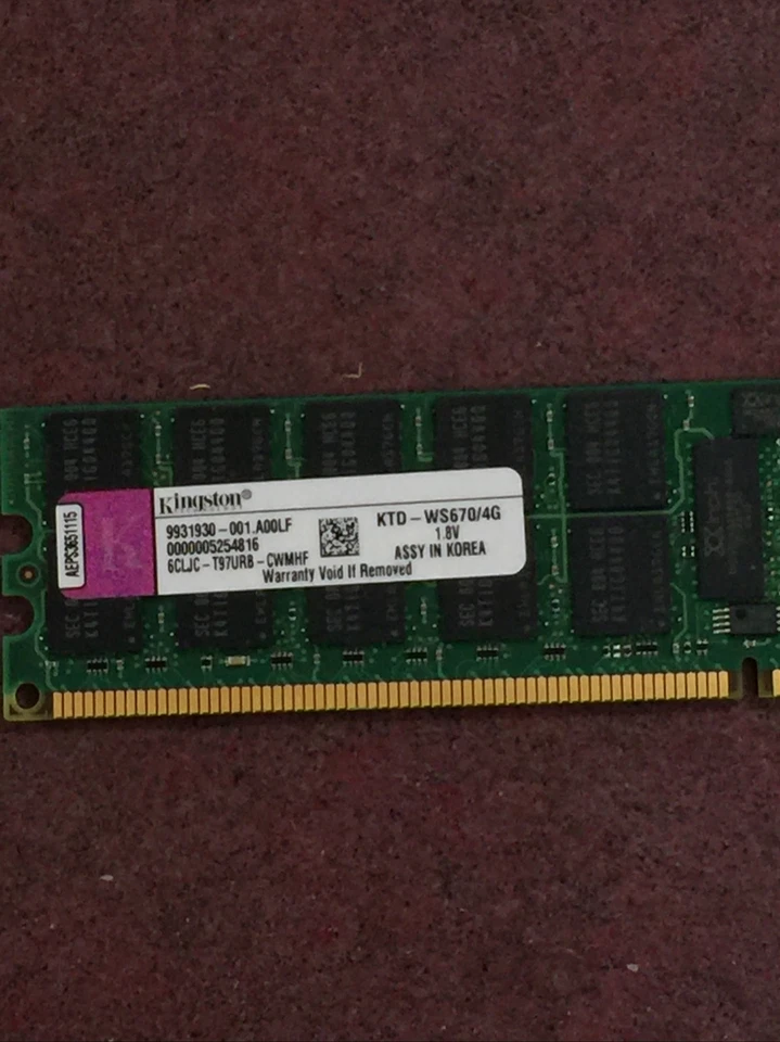 KINGSTON 4GB 2Rx4 DDR2-400 PC2-3200 ECC Reg DIMM Desktop Memory RAM - Image 2 of 2