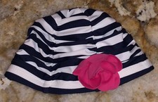 JANIE and JACK Striped Navy Blue White Pink Flower Swim Cap Age 0-6 mos
