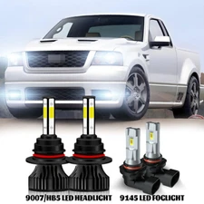 For 1997-2003 Ford F150 6000K Led Headlight Hi/Lo+Fog light bulbs kit White