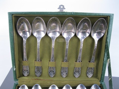 Vintage set 12 TEA SPOONS MNC Silverplated box Soviet Union Russia made in USSR - Picture 5 of 21