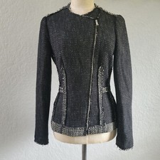 Rebecca Taylor Structured Tweed Blazer Black White Size 2