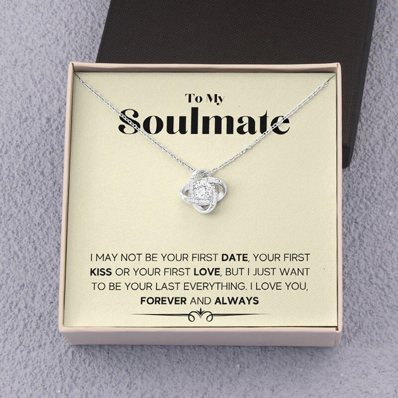 To My Soulmate Sparkling Love knot Necklace With Message Card