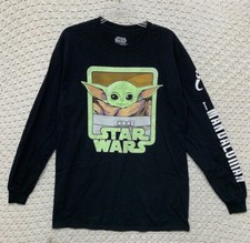 Star Wars The Mandalorian Baby Yoda Grogu T-Shirt Men  s Size L Black Long Sleeve