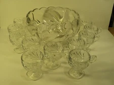 Vintage Glass Punch Bowl Set, Tuscany Collection, Art Deco style