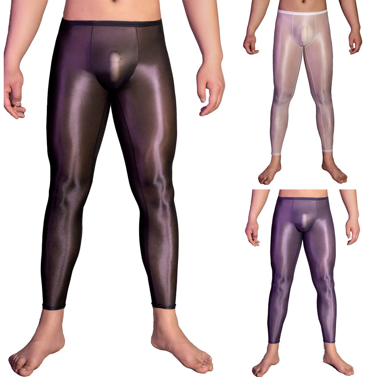 Men's Glossy Mesh Yoga Pants See Through Tights Fitness Workout