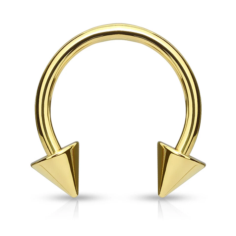 Pair 14Kt Gold Plated Spike Circular Barbell Nose Septum Ear Cartilage Nipple  - Image 2 of 2