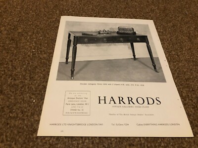 ANT8 ANTIKE WERBUNG 11X8 HARRODS: SHERATON MAHAGONI BIBLIOTHEKSTISCH