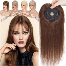 Russian Women Topper Toupee 100 Remy Human Hair Clip In Hairpiece Bang SILK BASE