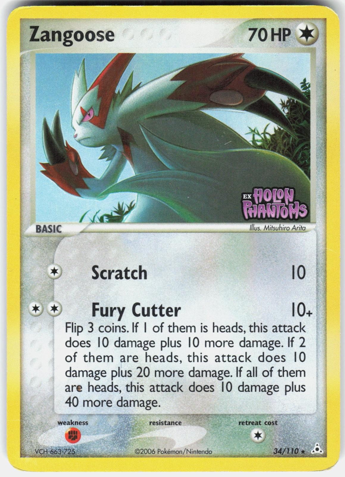 Pokemon Zangoose 34/110 Rare Holon Phantoms Pokemon Reverse Holo Near Mint
