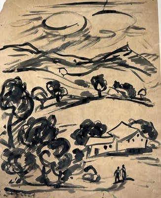 Degner, Arthur (1888-1972) expressive  Landschaft (Samland) Tusche 1923, sig.