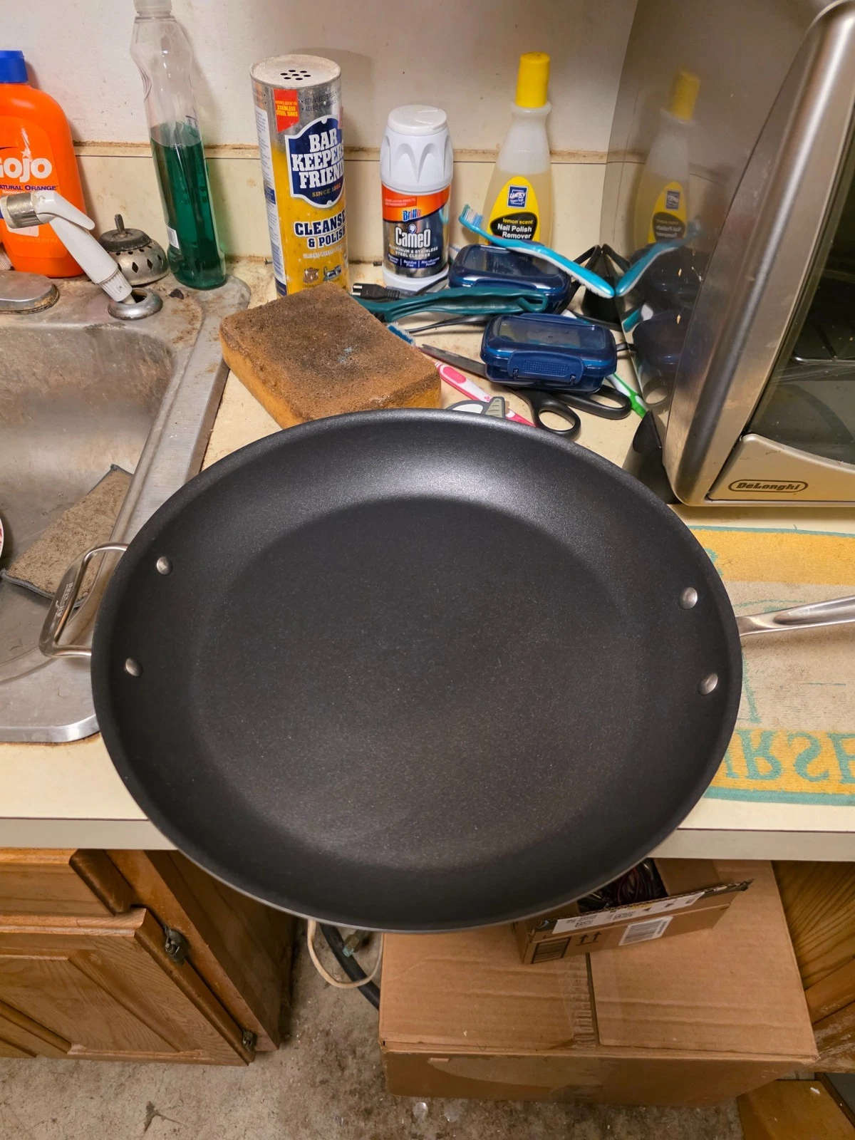 All-Clad Stainless 14 inch nonstick fry/saute/paella pan Induction Ready.