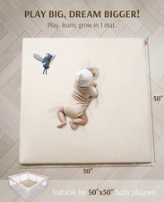 Padded Baby Play Mat Vegan Leather 50x50 Playpen Mat for Babies Toddlers Beige