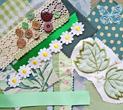 Grünes Stoffschrott Konvolut: Slow Stitch, Junk Journal Collage Scrapbooking Geschenk