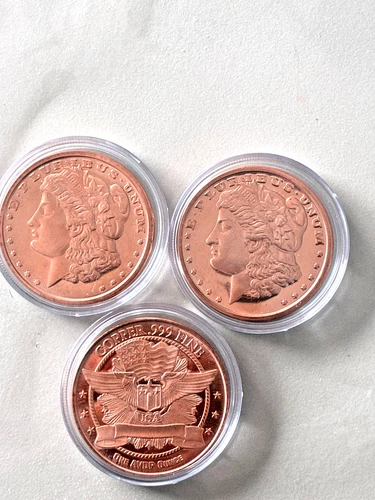 3 (Three) .999 fine Morgan 1oz. COPPER ROUNDS - NEW / Capsuled