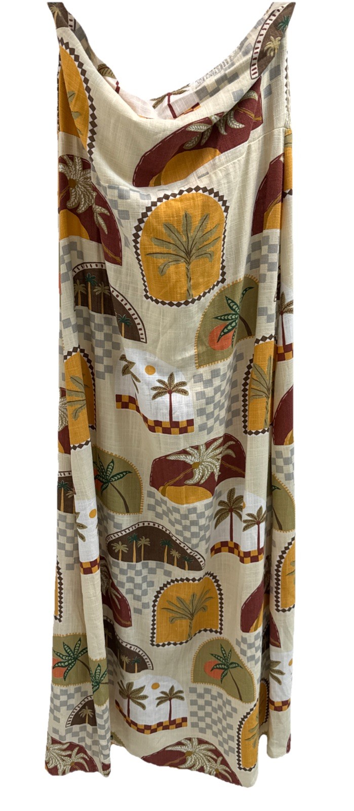 Paper Heart Dress Strapless Linen Blend Maxi Palms Boho Resort Anthropologie XL