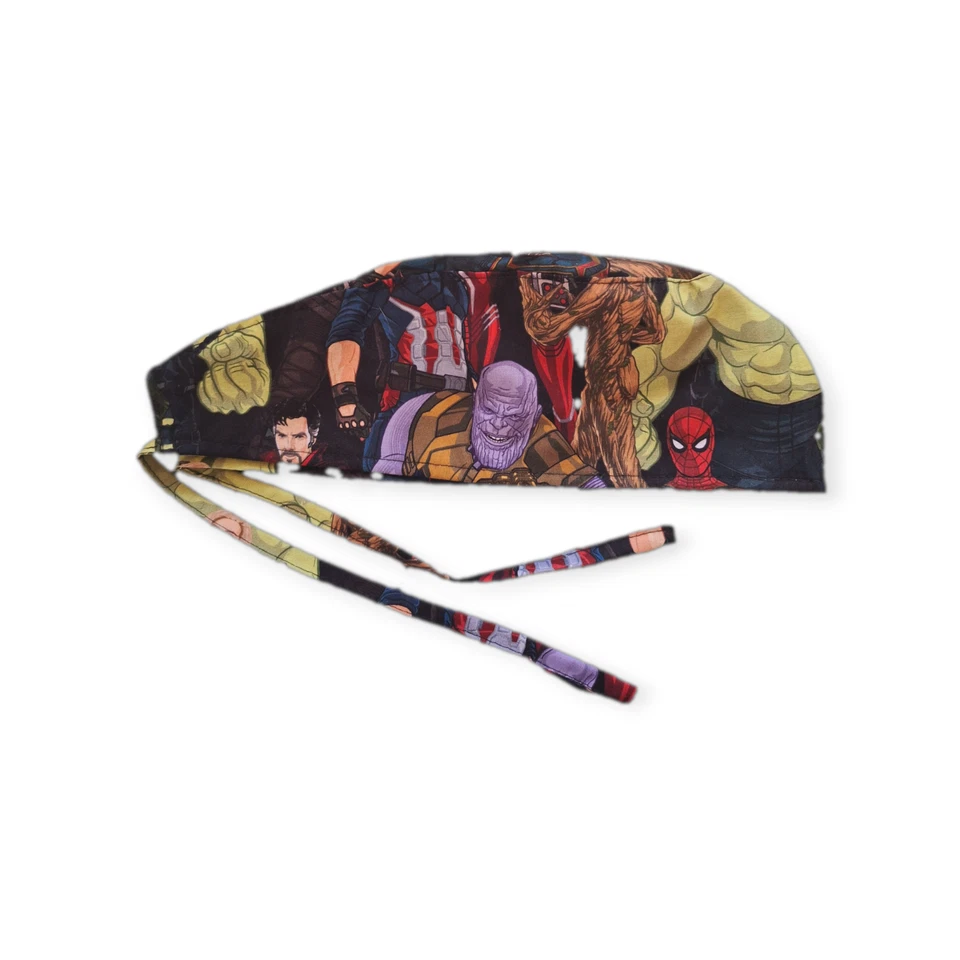 Fun Superheros Tie Back Scrub hat/ cap 100% Cotton Surgical Medical - Image 2 of 2