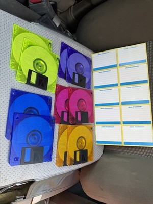 Lot of 10 VINTAGE Verbatim 3.5'' Floppy Disks  Neon Translucent  1.44MB HD Labels