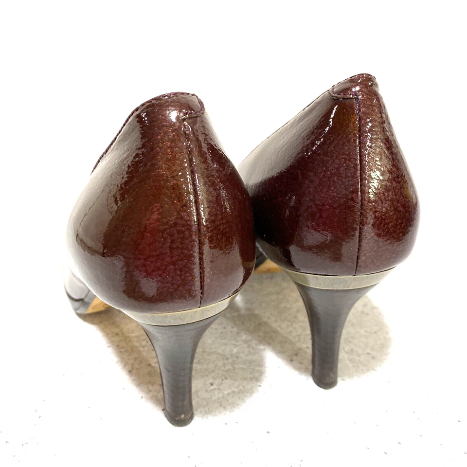 Zapatos Cole Haan 9B Carma OT Air Purple Charol Cuero Metálico Pump Peep Toe Foto 4 de 4