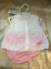 Vintage Infant Baby Diaper Shirt Set Lamb Embroidery Scallop Neck Arms 0-3M