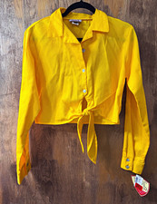 Vintage 80s-90s Canary Yellow Paris Express Tie Crop Top Made in USA.