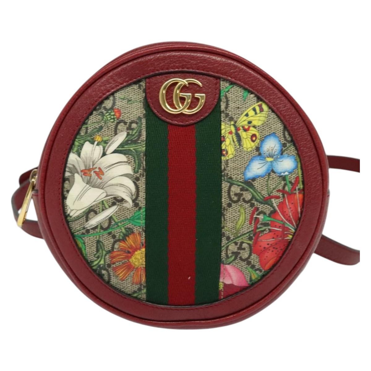 Gucci Ophidia Round Backpack Flora Gg Coated Canvas Beige 