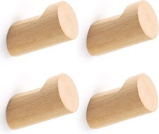 Wood Wall Hooks for Hanging, 4 Pack Hat Hook for Walls, Coat Hook Wall Mount, Ba