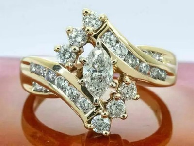 2Ct Marquise Cut Certified Moissanite Engagement Ring  in 14K Yellow Gold Plated