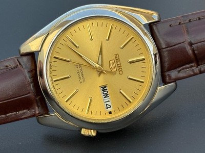 Vintage Seiko 5 Automatic Golden Dial Mens Seiko Watch Japan Day-Date S-71