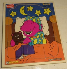 Vintage Playskool Barney Wooden Puzzle 1993 Beddy Bye Barney 7 pc 328-09 Lyons