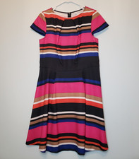 Elle Womens Sz M Dress Multicolor Stripe Short Sleeve Round Neck Knee Length