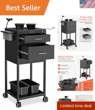 TASALON Mobile Salon Cart with Lockable Drawers & Magnetic Bowls - Black 34in