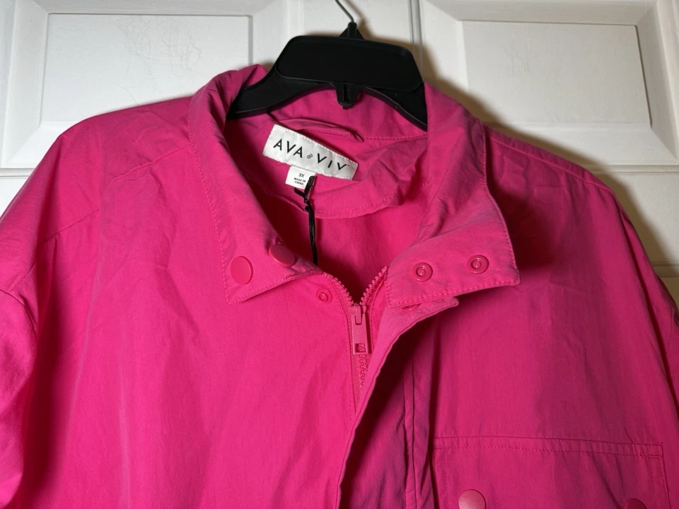 Ava & Viv Dramatic Pink 3x Plus Cinch Waist Windbreaker NWT Pockets Adjustable - Image 2 of 4