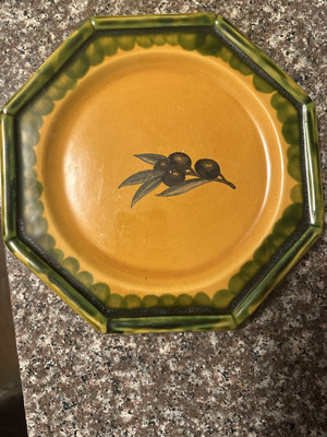 Rare Large 10 Plate Signed La Roue Vallauris  Fait Main Vintage  Vibrant Yellow