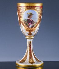 EXCEPTIONAL 19thC MOSER BOHEMIAN ENAMEL PORTRAIT CRANBERRY CUT GLASS WINE GOBLET